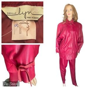 VTG Sibylle Lynn Made in Canada Soft Leather Oxblood Blazer/pants size 8 New!